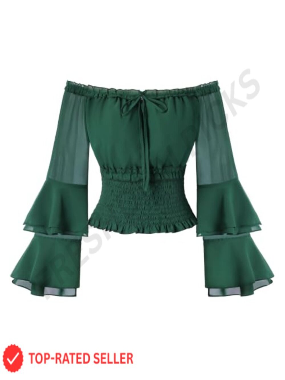 Women Renaissance Off Shoulder Chiffon Crop Top Bell Sleeve Blouse